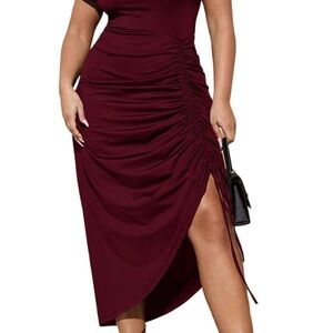 Elegant Burgundy Ruched Dress